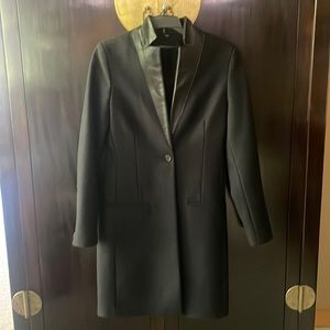 All Saints navy and black leather trim coat